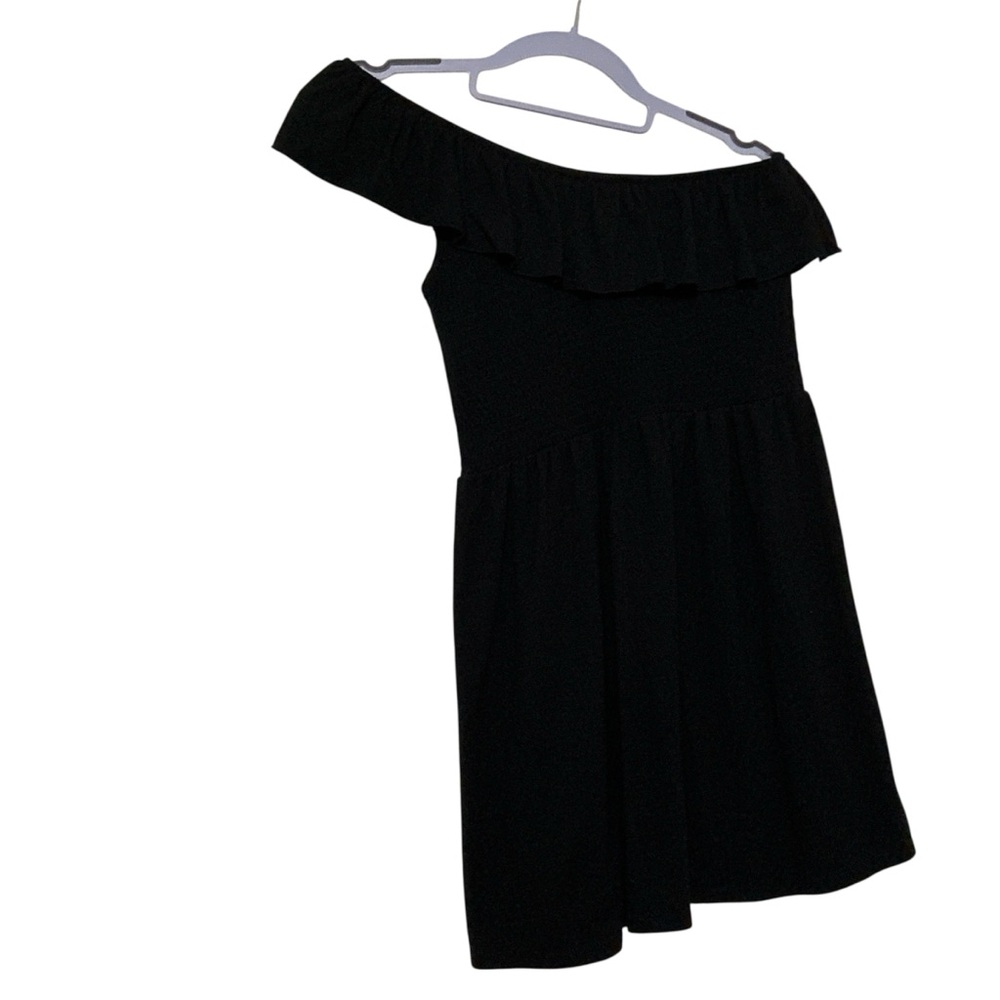 Derek Heart Black One-Shoulder Ruffle Smocked Mini Dress - Size Medium